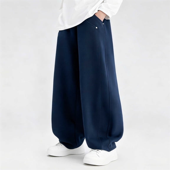 BRGZLK Boys Wide Leg Sweatpants Solid Color Elastic Waist Soft Comfy Sweatpants Athletic Lounge Pants with Pockets Navy 14-15 Years
