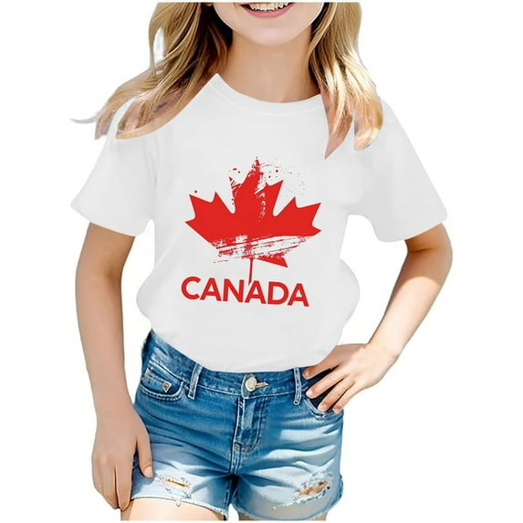 BRGZLK Canadian Flag T-Shirt for Children Canada Letter Print Casual Round Neck Short Sleeve Top Top Shirt Maple Leaf Vintage Graphic Tee Top for Kids White 11-12 Years