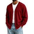 thumbnail image 1 of BRGZLK Cardigan Sweaters for Men Button Down V Neck Long Sleeve Sweaters Open Front Solid Color Lightweight Business Knitted Sweater Tops Coat 2026 Fall Winter Outwear A#Red S, 1 of 5