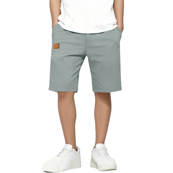 BRGZLK Casual Shorts for Boys Summer Solid Color Elastic Waist Drawstring Lightweight Vacation Jogger Loose Versatile Running Workout Short with Pockets Gray 7-8 Years