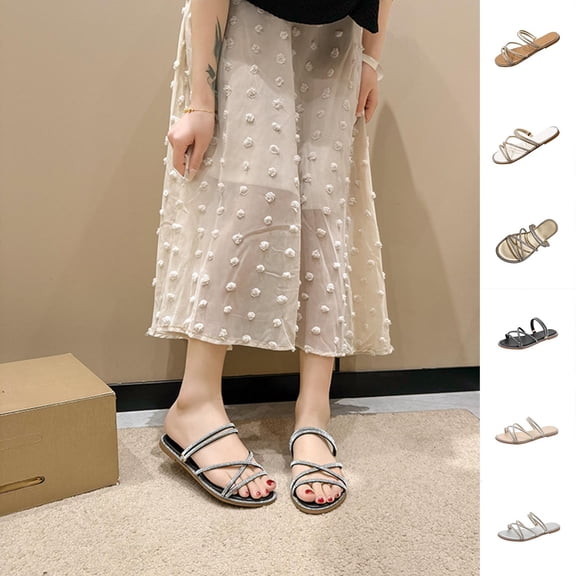 BRGZLK Casual Slides For Women Flat Comfortable Non Slip Cushioned For Summer Vacation Daily Errands Pool Beach Leisure Weekend Casual