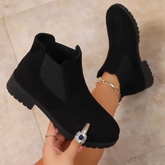BRGZLK Chelsea Ankle Boots for Women Classic Versatile Slip-On Low Chunky Heel Comfortable Short Booties Easy On Commute Work Shoes with Side Zipper Black 39