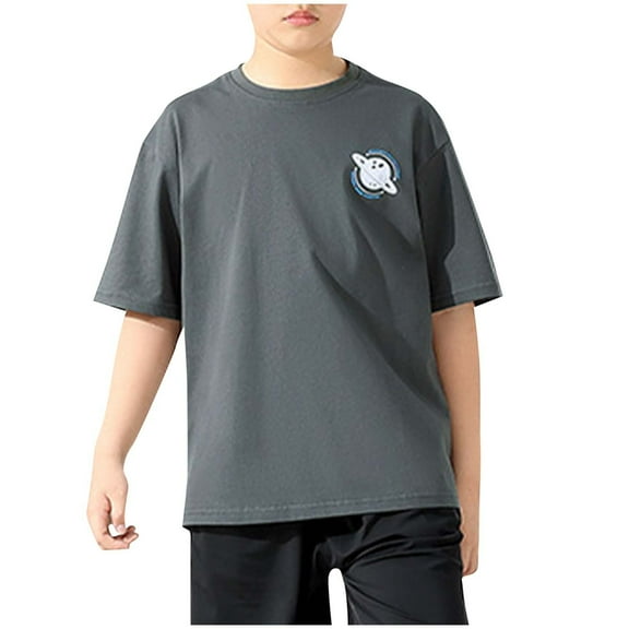 BRGZLK Children's Clothing Boys Girls Summer Cute Letter Print Round Neck T-Shirt Outdoor Daily Short Sleeved Top Gray 5-6 Years