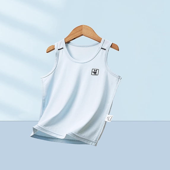 BRGZLK Children's Cotton Tank Top Summer New Trendy Solid Sleeveless Inner Loose Round Neck Breathable Comfort Undershirts Light Blue 11-12 Years