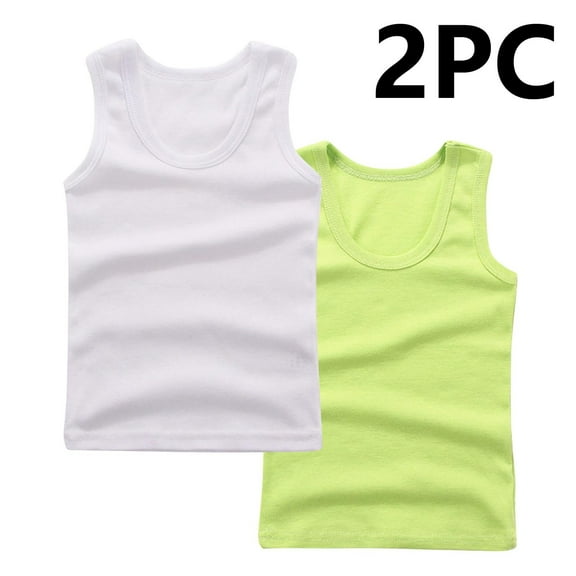 BRGZLK Children's Cotton Undershirts Boys Girls Trendy Solid Color Sleeveless Round Neck Suitable Kids Summer Tank Tops 2-Pack Army Green 2-3 Years