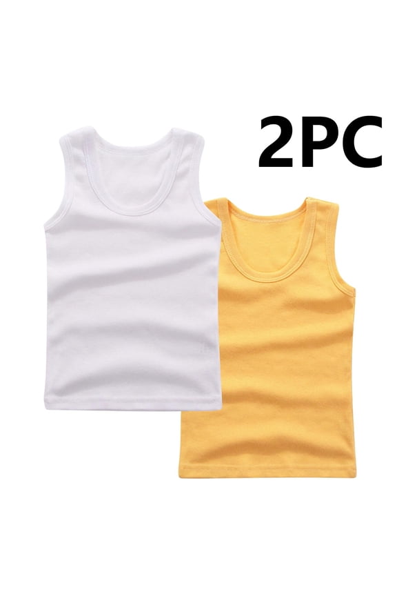 Children's Cotton Undershirts Boys Girls Trendy Solid Color Sleeveless Round Neck Suitable Kids Summer Tank Tops 2-Pack Gold 13-14 Years