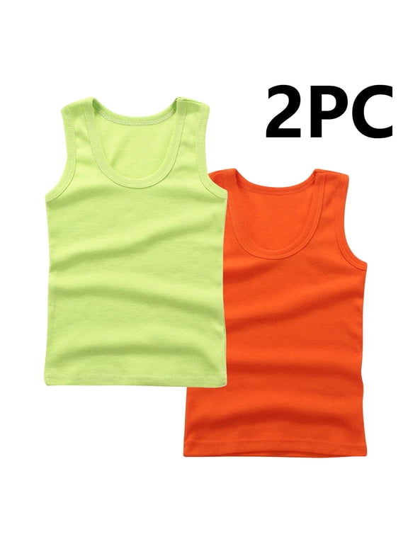 Children's Cotton Undershirts Boys Girls Trendy Solid Color Sleeveless Round Neck Suitable Kids Summer Tank Tops 2-Pack Green 4-5 Years
