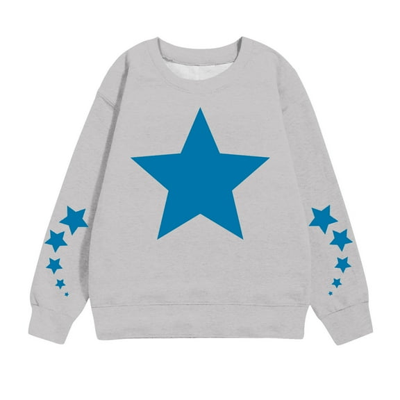 BRGZLK Children's Fall Winter Sweatshirt Boys and Girls Trendy Star Print Tops Loose Casual Round Neck Long Sleeve Pullover Gray 11-12 Years