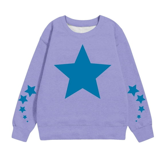 BRGZLK Children's Fall Winter Sweatshirt Boys and Girls Trendy Star Print Tops Loose Casual Round Neck Long Sleeve Pullover Purple 2-3 Years