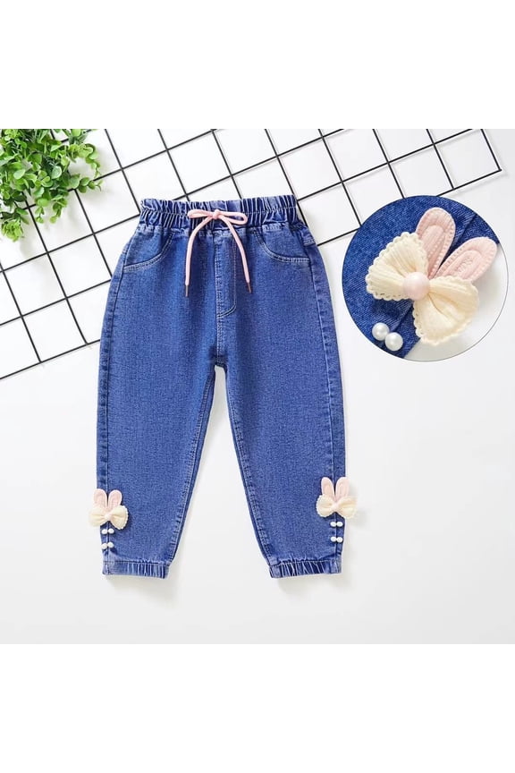 Children's Jeans Girls' Nail Bead Elastic Flared Pants Children's Patch Denim Pants