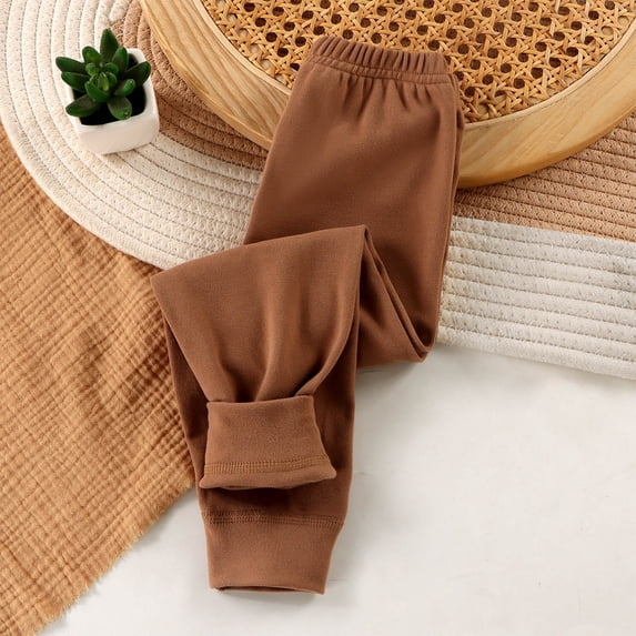 BRGZLK Childrens Solid Color Cotton Fall Winter Thickening Elastic Waist Sports Worn Casual Leggings For Kids Coffee 3-4 Years