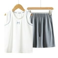 thumbnail image 1 of BRGZLK Children's Sports Outfit Sets Kids Trendy Solid Color Soft Breathable Round Neck Sleeveless Tank Tops Shorts 2 Pcs Summer Outfits White 8-9 Years, 1 of 5