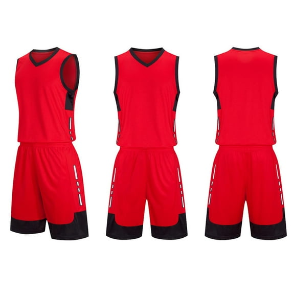 BRGZLK Children's Sports Shorts Sets Kids Trendy Solid Color Casual Round Neck Sleeveless Basketball Shirt With Elastic Waist Shorts Sports Quick Dry Set Red 11-12 Years
