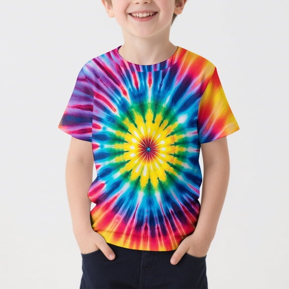 BRGZLK Children's Summer Short Sleeved Top Boys Girls Cute Printed Pattern Blouse Casual Versatile Round Neck T-Shirt Multicolor 7-8 Years