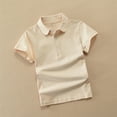 thumbnail image 1 of BRGZLK Children's Summer T Shirt Trendy Solid Color Recreational Sports Tee Casual Short Sleeved Turndown Collar Blouse Top Beige 5-6 Years, 1 of 4