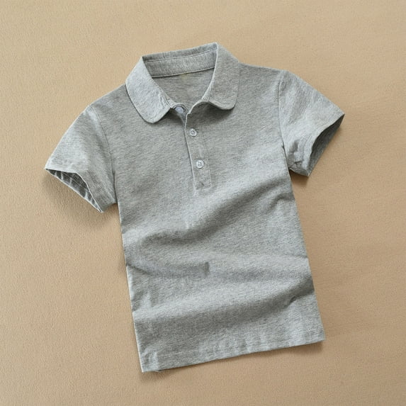 BRGZLK Children's Summer T Shirt Trendy Solid Color Recreational Sports Tee Casual Short Sleeved Turndown Collar Blouse Top Gray 2-3 Years