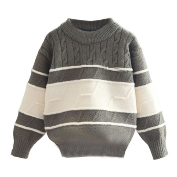 BRGZLK Children's Winter Striped Pullover Sweater Long-sleeved Top Fall Winter Boys Girls School Casual Warm Soft Sweater Green A 3-4 Years