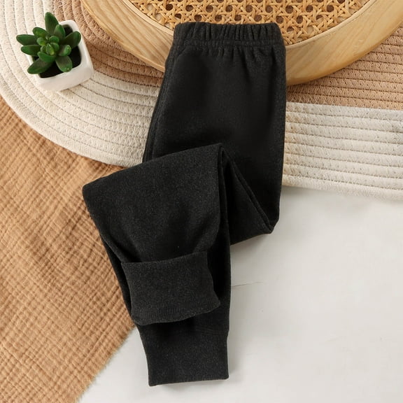 BRGZLK Childrens Solid Color Cotton Fall Winter Thickening Elastic Waist Sports Worn Casual Leggings For Kids Dark Gray 2-3 Years