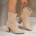 thumbnail image 1 of BRGZLK Chunky Heel Ankle Boots for Women Autumn Winter Trendy Comfort Faux Suede Pointed Toe Short Booties with Side Zip for Causal Work Business Office Beige 37, 1 of 9