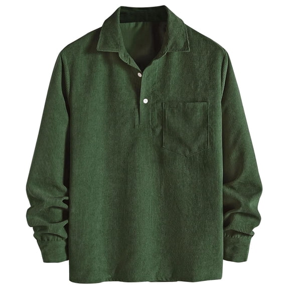 BRGZLK Corduroy Shirt for Men Casual Cozy Long Sleeve Polo Shirt Solid Color Turn Down Collar Half Button Up Top Green M