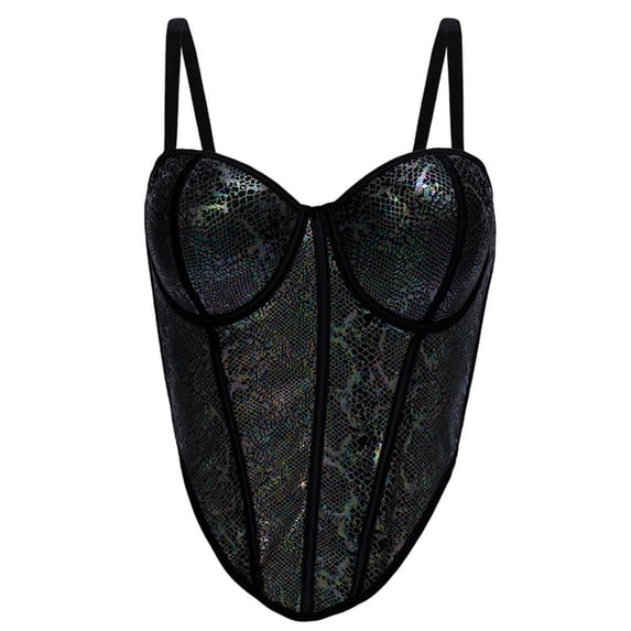 BRGZLK Corsets for Women Solid Color Vintage Fishbone Fitted Waist Corset Halter Camisole Top Themed Party Outfits Black 38