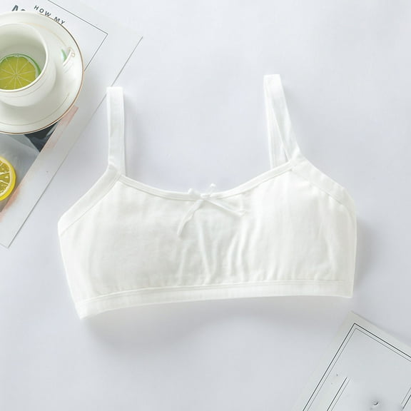 BRGZLK Cotton Girls Training Bra Kids Solid Soft Comfortable Spaghetti Strap Bra Thin Style Breathable Student Underwear for 7-10 Years White Free Size