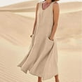 thumbnail image 1 of BRGZLK Cotton Linen Maxi Dress for Women 2026 Summer Solid Color V-Neck Boho Casual Beach Dresses Trendy Baggy Long Sundress with Pockets Khaki XXL, 1 of 8