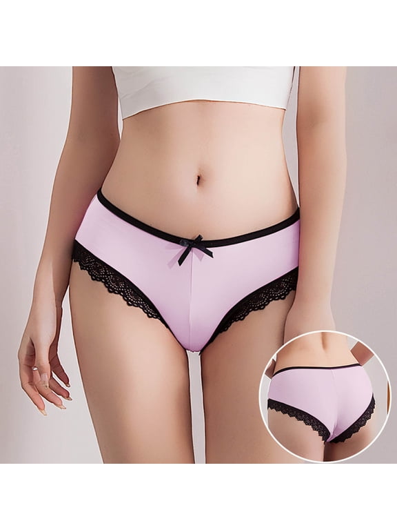 Cotton Underwear for Women Trendy Color Block High Cut Breathbale Lace Bow Triangle Panties Underwear Womens Lingerie Pink L