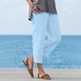 thumbnail image 1 of BRGZLK Cropped Pants For Women Linen Clothes Split Cropped Pants Casual Trousers with Pocketks Pull On Elastic High Waisted Straight Leg, 1 of 7