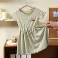 thumbnail image 1 of BRGZLK Cute Dresses for Girls Summer 2026 Casual Cute Polka Dot Cherry Print Peter Pan Collar Dresses Ruffle Short Sleeve Soft Comfy Midi Sundress Green 12-18 Months, 1 of 3