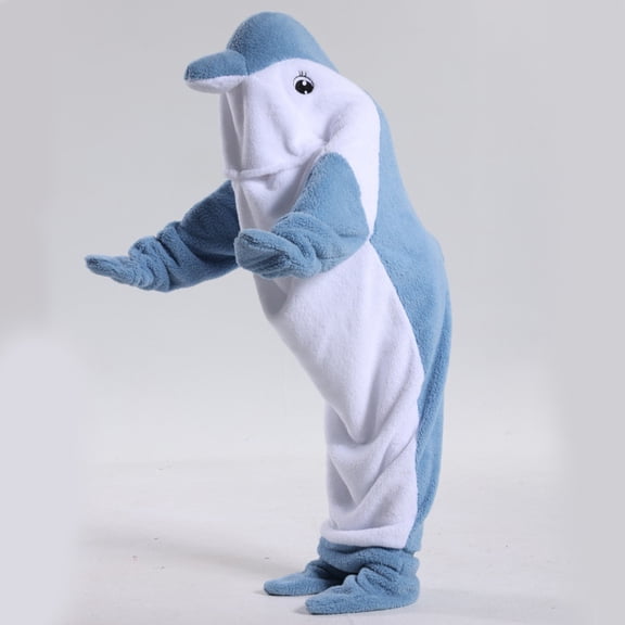 BRGZLK Dolphin Blanket Hoodie Onesie Fall Winter Flannel Fleece Soft Cozy Animals Wearable Sleeping Bag Funny Cute Romper Holiday Cosplay Costume Blue 3XL