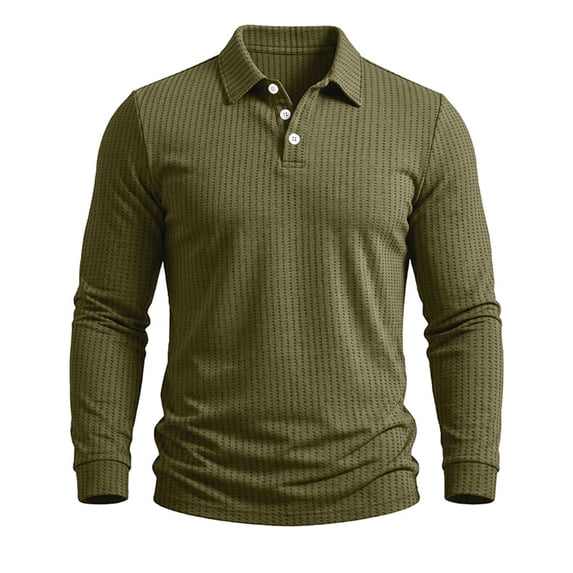 BRGZLK Fahion Waffle Shirts for Men Fall Winter Solid Color Turn-Down Collar Button-Down Breathable Dress Shirt Long Sleeve Soft Comfortable T-Shirts Army Green XL