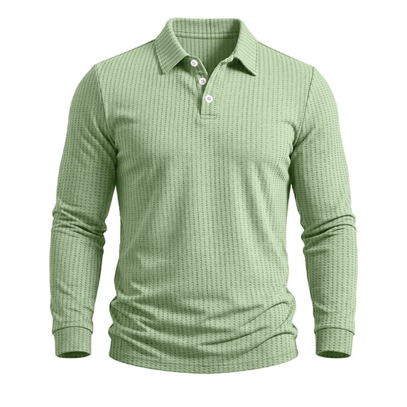 BRGZLK Fahion Waffle Shirts for Men Fall Winter Solid Color Turn-Down Collar Button-Down Breathable Dress Shirt Long Sleeve Soft Comfortable T-Shirts Green S