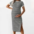 thumbnail image 1 of BRGZLK Women's Maternity Dress Striped Casual Short Sleeved Round Neck Long Skirt Elastic Summer Fashion Spicy Mom Split Beach Vacation Travel Set, 1 of 5