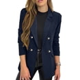 thumbnail image 1 of BRGZLK Fall Suit Coat for Women Fashion Solid Casual Open Front Button Long Sleeve Slim Fit Business Work with False Pocket Dark Blue XL, 1 of 6