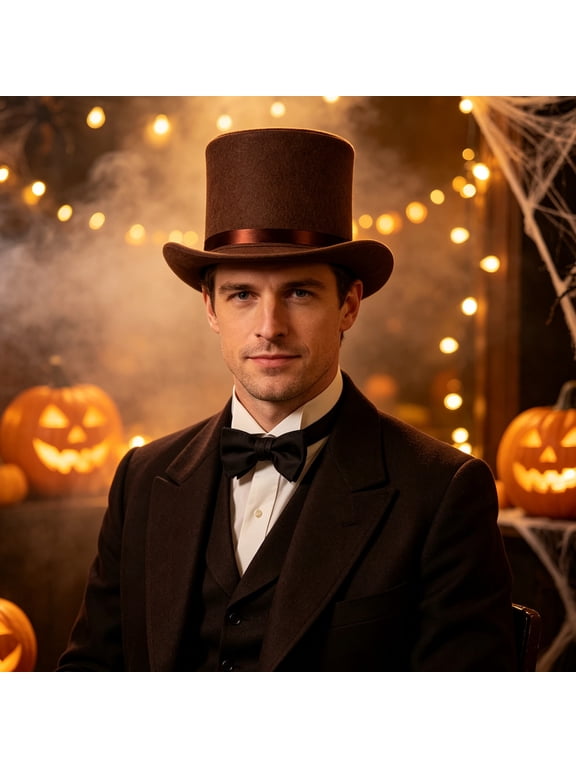 Felt Top Hat Magician Hat Adults Lightweight Comfortable Costume Accessory with Elegant Black Ribbon Ringmaster Hat for Halloween Christmas Dress Up Brown Free Size