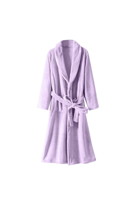 Flannel Dressing Gowns for Women Fleece Robes Belted Bathrobes Cozy Soft Plush Velvet Pyjamas Fluffy Pajamas Loungewear Winter Long Nightgowns with Pockets XL-4XL