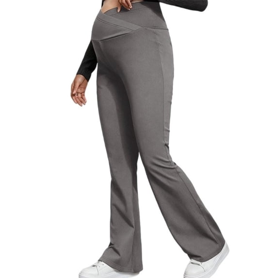 BRGZLK Flare Leggings for Maternity Solid Color V Cross Belly Support Band High Waist Slimming Flared Pants,Pregnancy Leggings Gray M