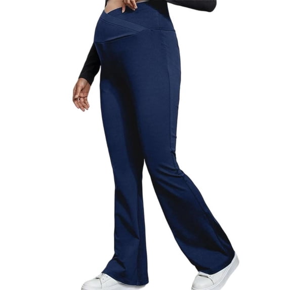 BRGZLK Flare Leggings for Maternity Solid Color V Cross Belly Support Band High Waist Slimming Flared Pants,Pregnancy Leggings Navy XL