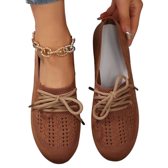 BRGZLK Flat Round Toe Weave Shallow Cut Hollow Breathable Sleeve Sole Work Shoes
