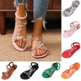 thumbnail image 1 of BRGZLK Flat Sandals For Women 2026 Dressy Butterfly T-Strap Sparkly Bling Summer Elastic Ankle Strap Jeweled Casual Beach Wedding Party Dress, 1 of 6