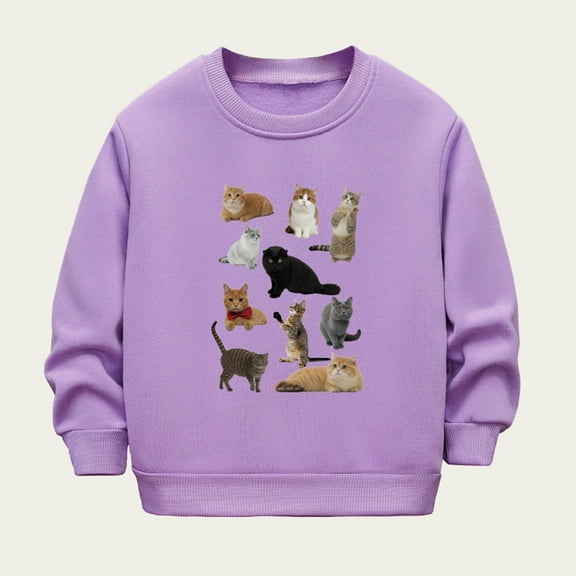 BRGZLK Fleece Sweatshirts for Kids Cute Animal Printed Warm Long Sleeved Basic Pullover Soft Comfortable Thick Warm Round Neck Top for Winter Purple 11-12 Years