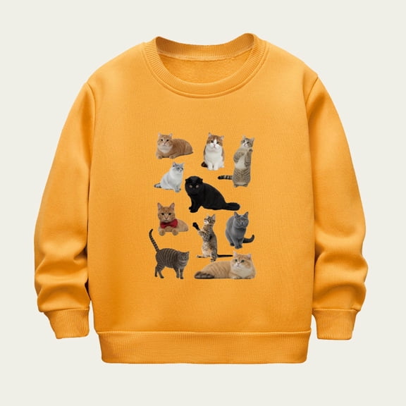 BRGZLK Fleece Sweatshirts for Kids Cute Animal Printed Warm Long Sleeved Basic Pullover Soft Comfortable Thick Warm Round Neck Top for Winter Yellow 7-8 Years
