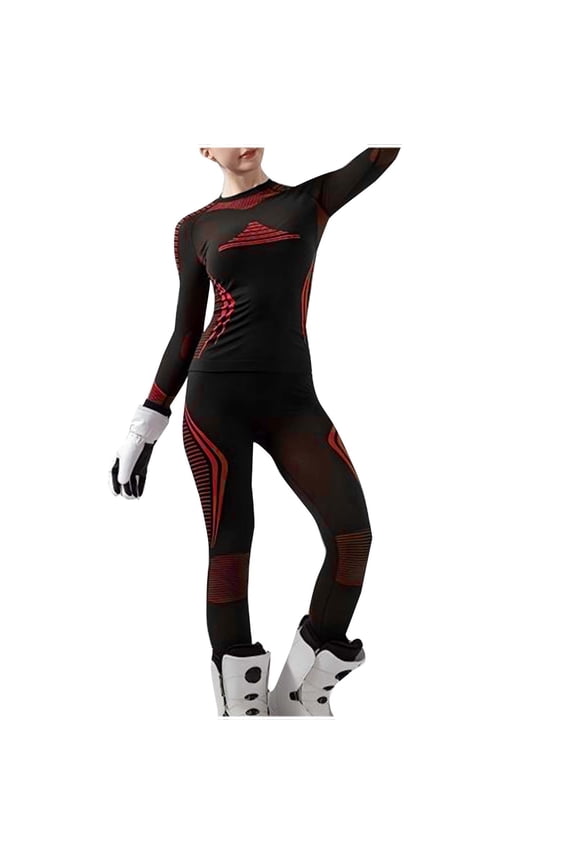 Fleece Thermal Underwear for Women Long Johns Round Neck Tight Skiing Sports Keep Warm Clothe Sets for Winter Red M