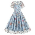 thumbnail image 1 of BRGZLK Floral Embroidered Dress for Women Spring Summer Hepburn Style Waist Tucking Mesh Retro Short Sleeve Round Neck Dress Cocktail Tea Party Dress Light Blue M, 1 of 5