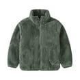 thumbnail image 1 of BRGZLK Full Zip Fleece Jacket for Kids Winter Cute Solid Color Long Sleeved Stand-Up Collar Thick Warm Double-Sided Fuzzy Coats with Pockets Green 1-2 Years, 1 of 8