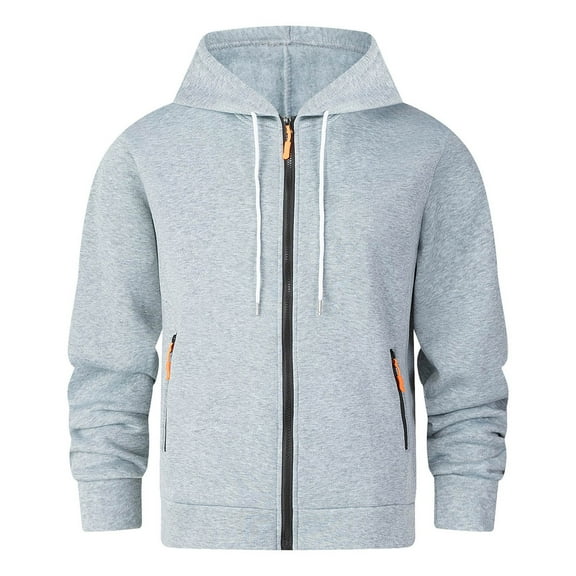 BRGZLK Full-Zip Hoodie for Men Fall Winter Plus Size Personalized Loose Long Sleeve Lightweight Casual Sports Jacket with Pocket Gray M