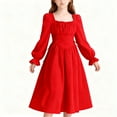 thumbnail image 1 of BRGZLK Girl Flowy Long Sleeve Dresses Spring Autumn Solid Color French High End Sense Square Neck Waist Tucking Medium Long Dress Red 7-8 Years, 1 of 5