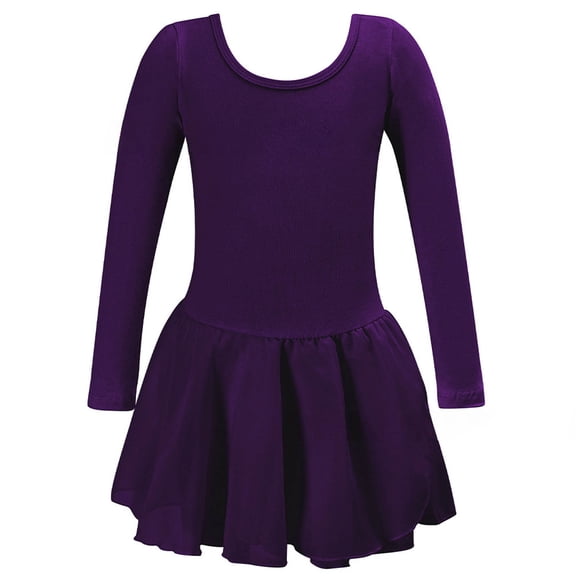 BRGZLK Girl Leotard Skirt Spring Solid Color Round Neck Elastic Long Sleeve Ruffle Edge Dress Princess Dress Ballet Tutu Dress Dark Blue 2-3 Years