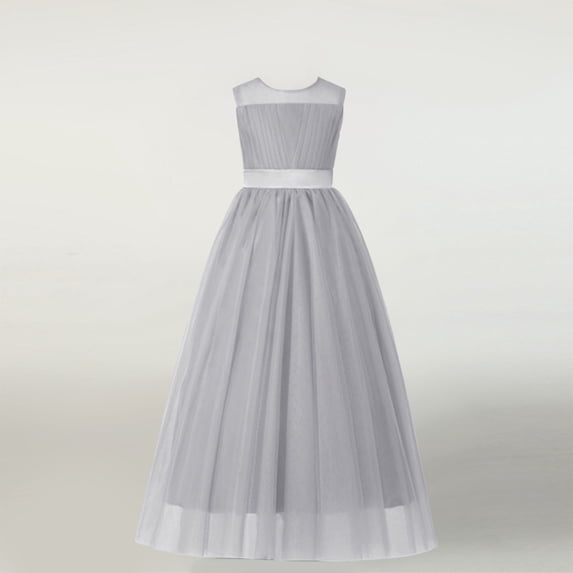 BRGZLK Girl Princess Dress Solid Color Sleeveless Birthday Banquet Performance Dress Mesh Fashion Elegant Gown Dress Gray 2-3 Years